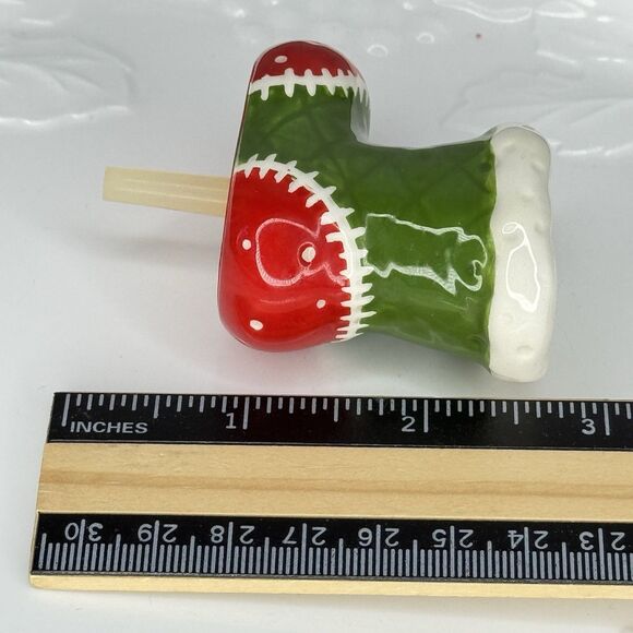Nora Fleming Retired Mini Christmas Stocking Toothpick Holder Embossed Quilt EUC - Picture 7 of 7